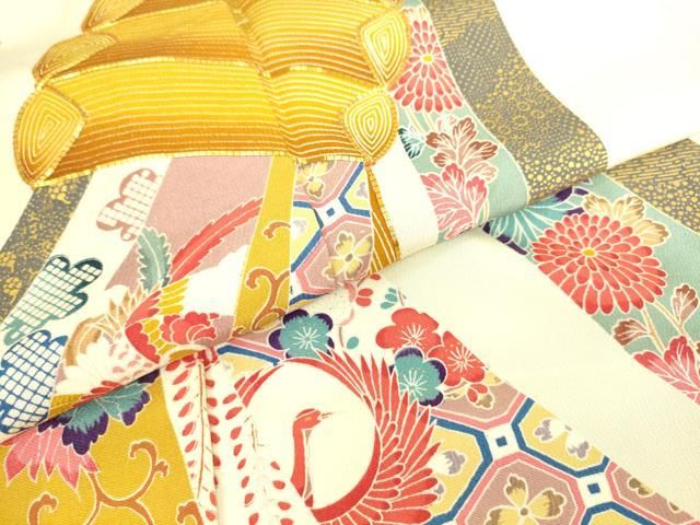 平和屋着物▽豪華振袖　単衣　駒刺繍　束ね熨斗鳳凰花文　金彩　正絹　逸品　DAAS0733az 平和屋着物▽豪華振袖 単衣 駒刺繍 束ね熨斗鳳凰花文 金彩 正絹 逸品