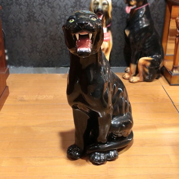 豹 イタリア製 オブジェ 置物 動物 レオパード 陶器 - 置物
