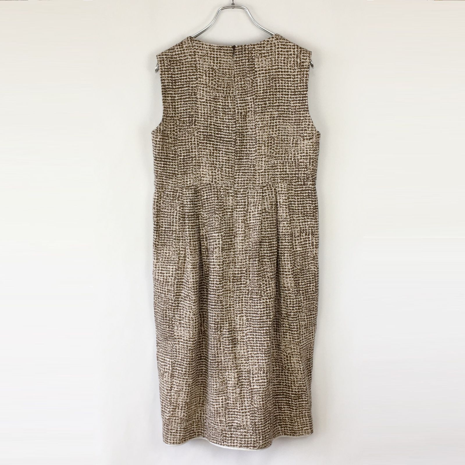 S Max Mara 総柄 リネン タック 切り替え ノースリーブワンピース  