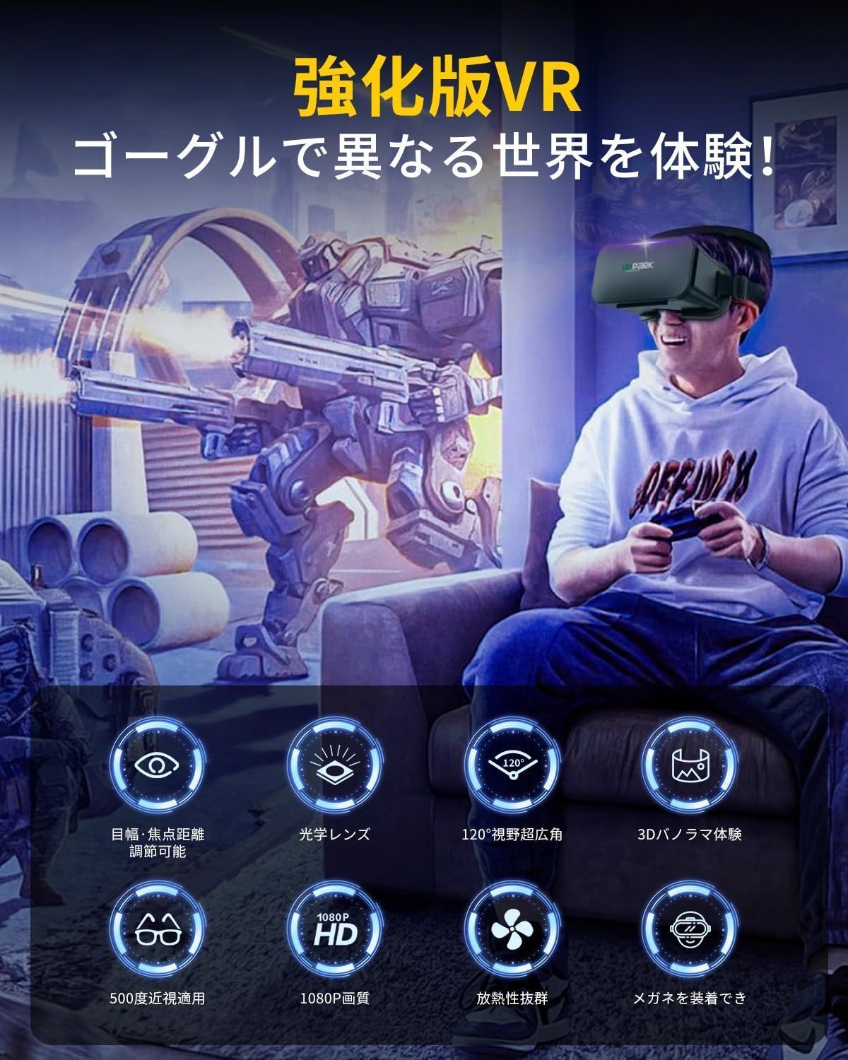 人気商品】超広角120°視野角 1080P VRゴーグル 焦点距離&瞳孔間距離