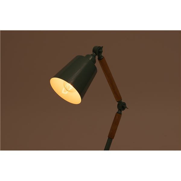 デスクライト 約幅17cm ライトブルー スチール 天然木 ラバーウッド 電球付 LED電球対応 照明器具 リビング 在宅ワーク 組立式