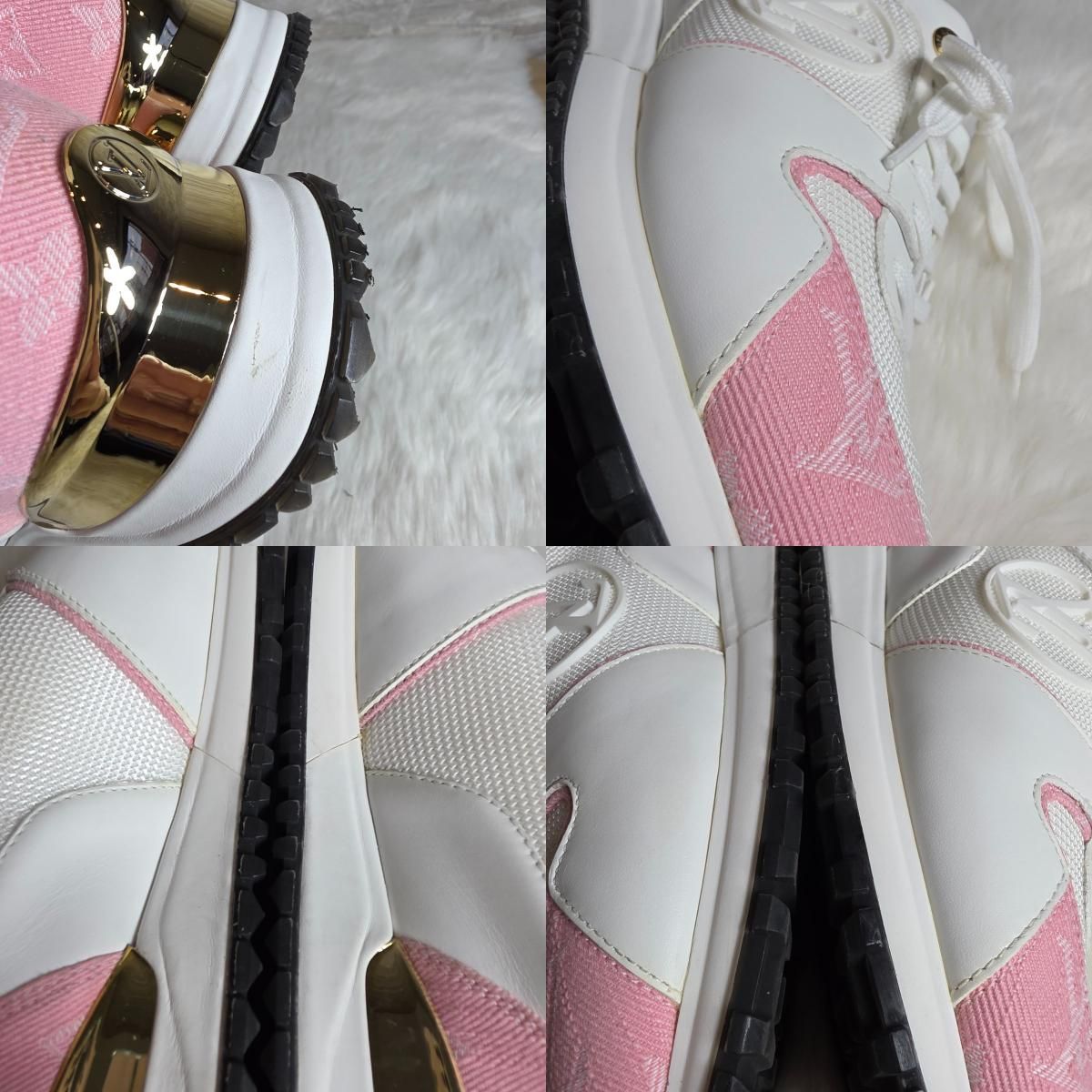  LOUIS VUITTON ルイヴィトン 厚底 ローカットスニーカー ランアウェイライン スニーカー レディース レザー モノグラムデニム ピンク 24㎝ スニーカー 靴