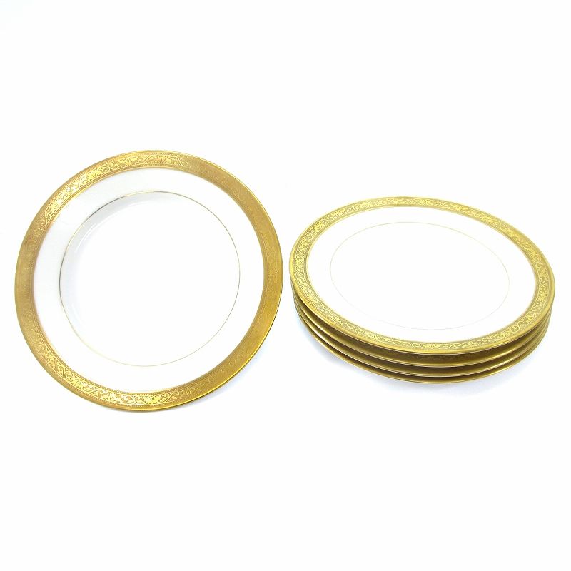 レイノー リモージュ Raynaud Limoges Ambassador G リムプレート フラット 小 皿 陶器 5枚セット 金彩 フランス産 白 ホワイト ゴールド