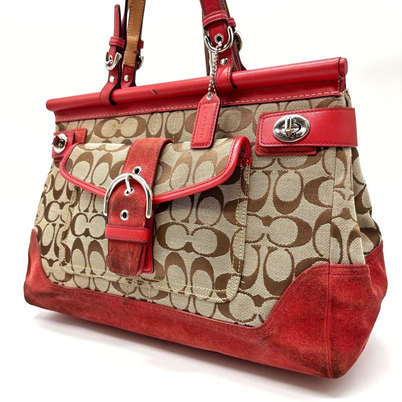 【美品】COACH☆A4収納　トートバッグ　希少　レッド　7757 ✨美品✨ COACH コーチ トートバッグ シグネチャー キャンバス
