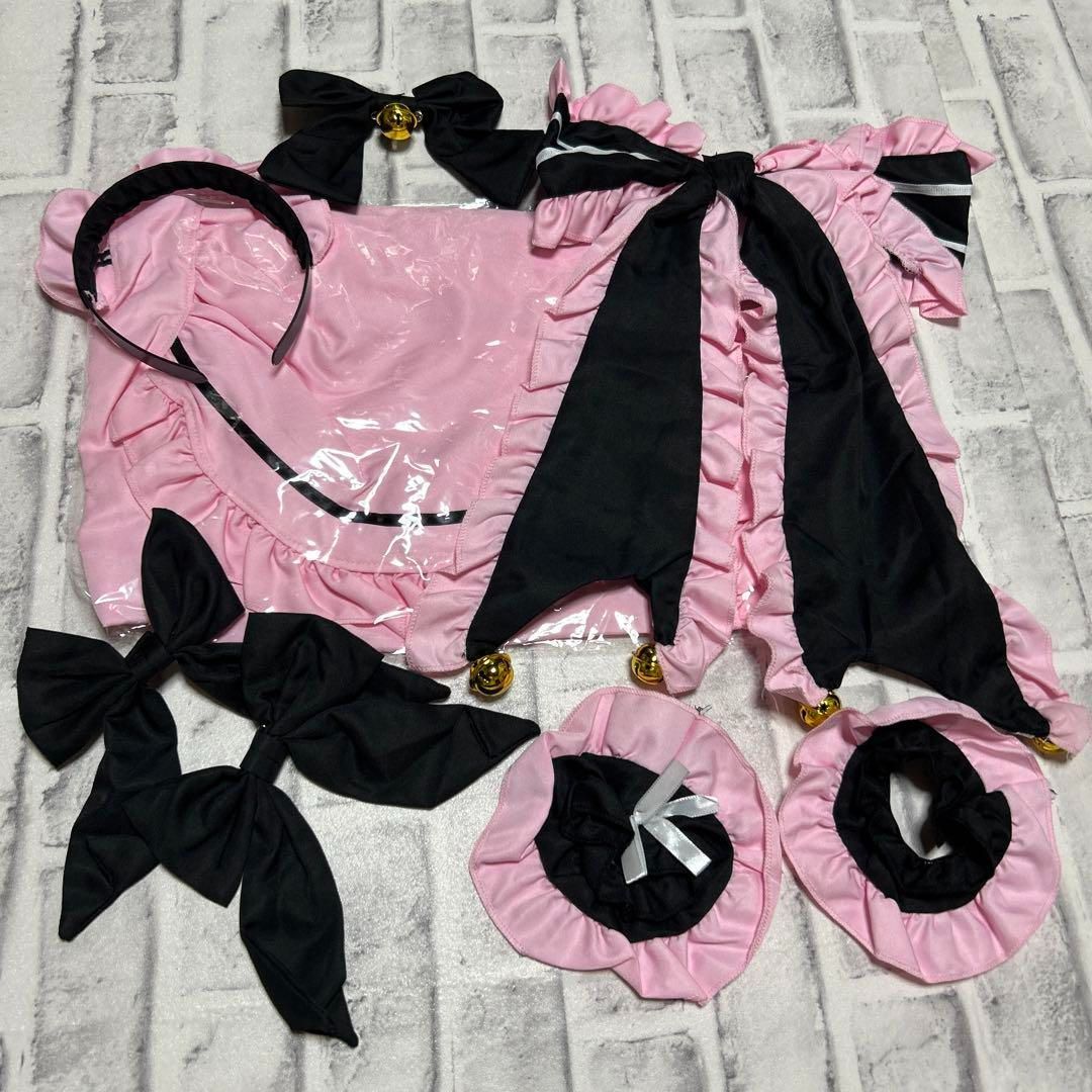 ⭐️コスプレ メイド服 黒とピンク フリル付き Mサイズ B1