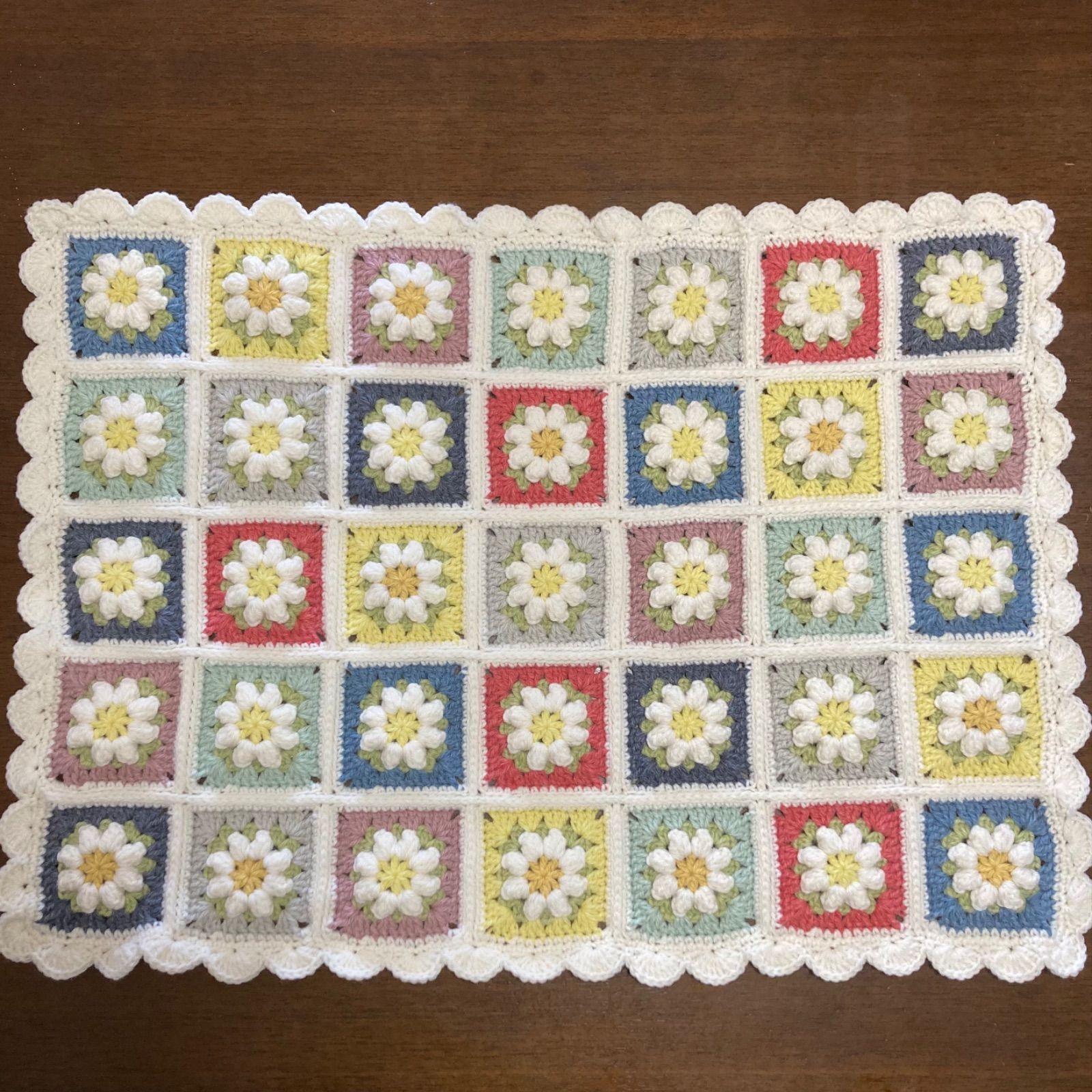 ハンドメイド♡モチーフ編み♡ぷっくりお花ブランケット♡マット