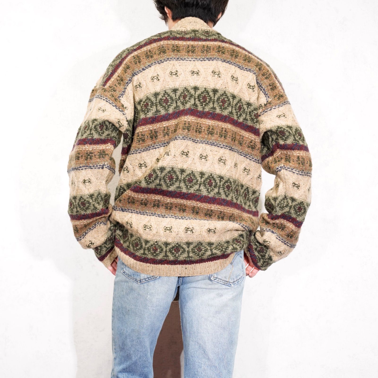USA VINTAGE L.L.Bean PATTERNED DESIGN WOOL LAWGAUGE OVER KNIT 