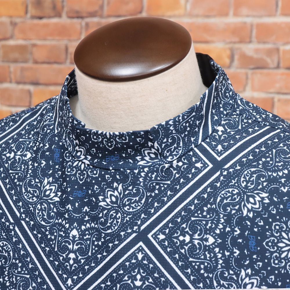 春夏/BOB/Lサイズ/半袖 モックネック Tシャツ 日本製 バンダナ柄