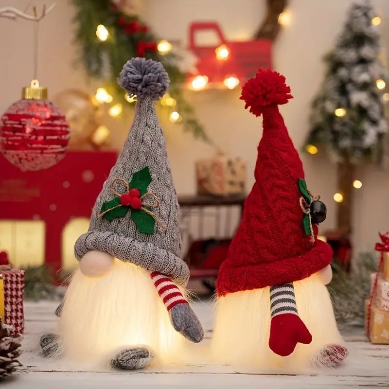 光るクリスマスノーム2個セット - 手作りぬいぐるみホリデーギフト＆ホームデコレーション