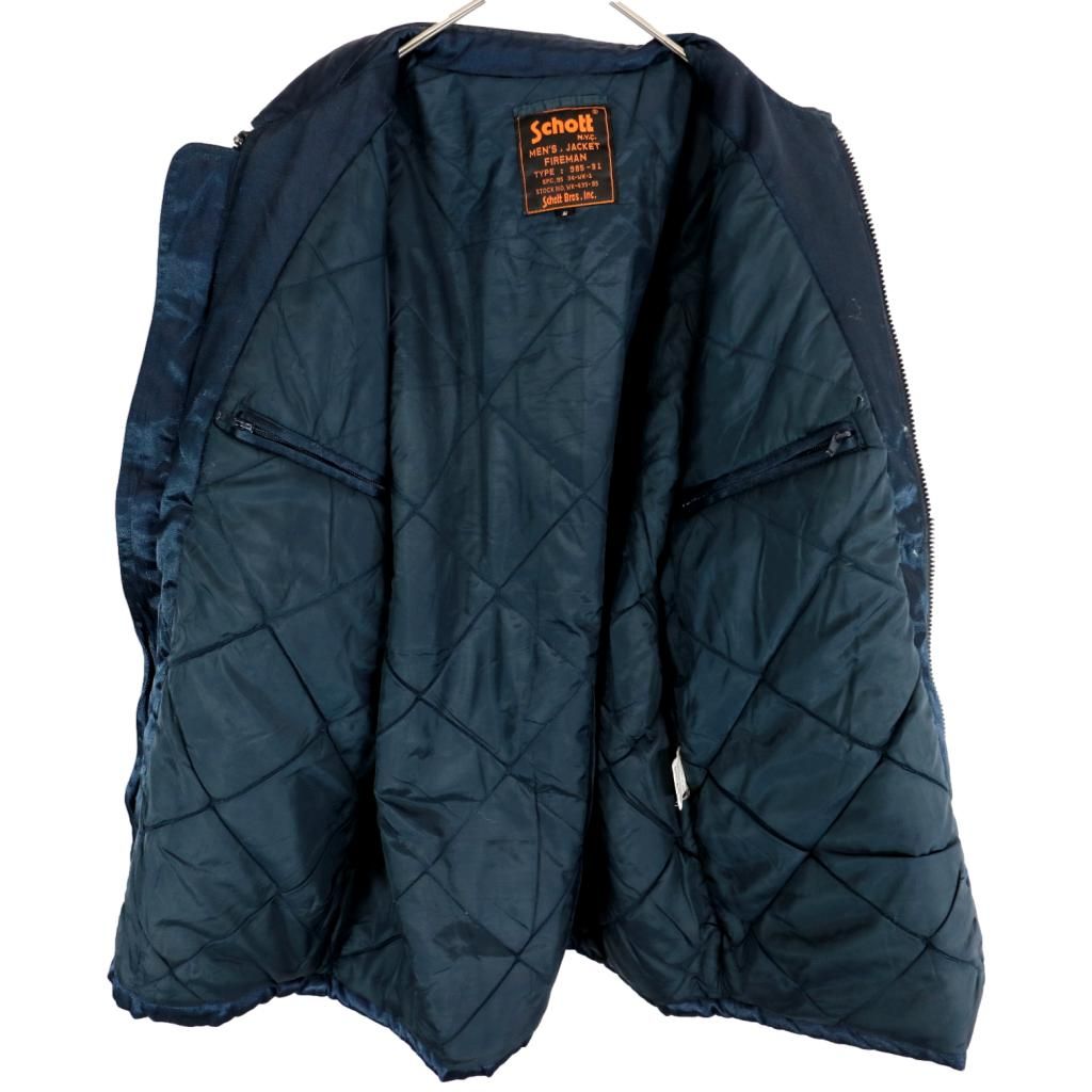Schott ショットファイヤーマンジャケット Type：985-31  防寒  刺繍 ネイビー (メンズ S) 中古 古着 O2233 Schott ショットファイヤーマンジャケット Type：985-31 防寒 刺繍