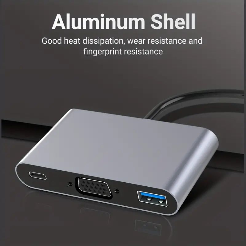 USB C Hub 3 In 1 Docking Station Portable Multifunction Adapter VGA/USB 3.0/PD 100W Interface Compatible with Cell Phone Tablet Laptop Samsung DEX DEX Dell HP etc Lightweight Mirror Grey