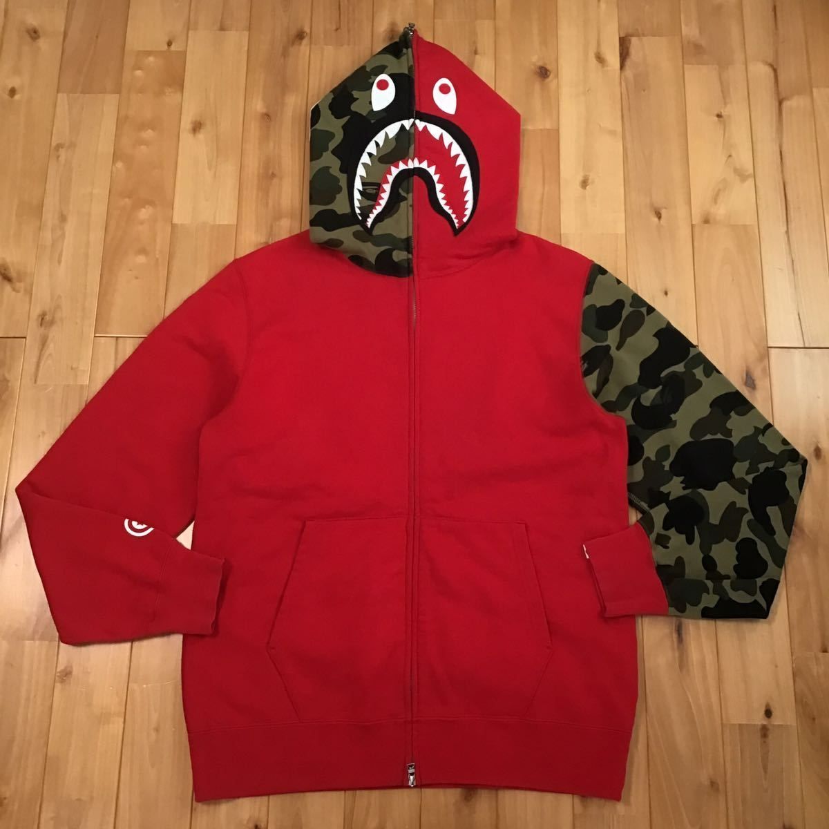 ☆XXL☆ 1st camo green × Red 袖切り替え シャーク パーカー shark 