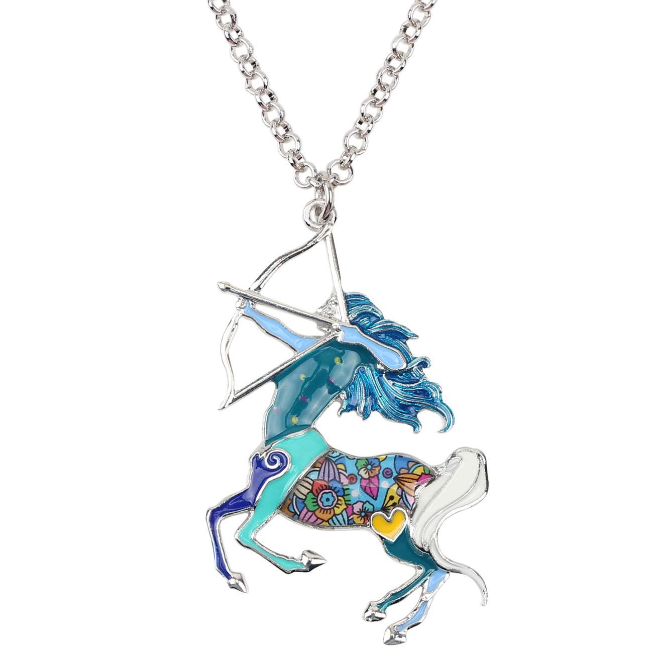DUOWEI 12星座 カートゥーン ケンタウロス 射手座ネックレス ファンシー合金 フローラルエナメルジュエリー レディース 6色 占星術 上品な誕生日ギフト ブルー