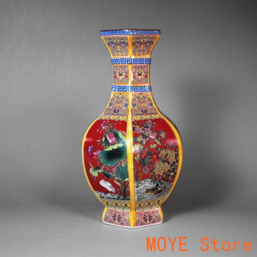 紅地琺瑯彩観音瓶 装飾品 花瓶 美品 景徳鎮 陶磁器 工芸品 美術品 置物 Amazon.co.jp: 景徳鎮 花瓶 琺瑯彩 インテリア 鶴柄 粉彩 磁器
