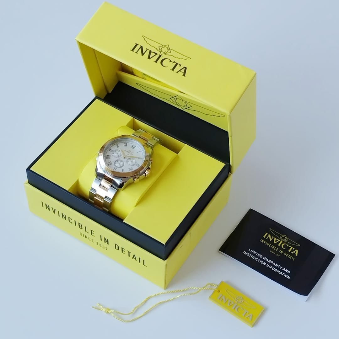 ツートーン新品メンズ腕時計イエローゴールド シルバー白クロノグラフ