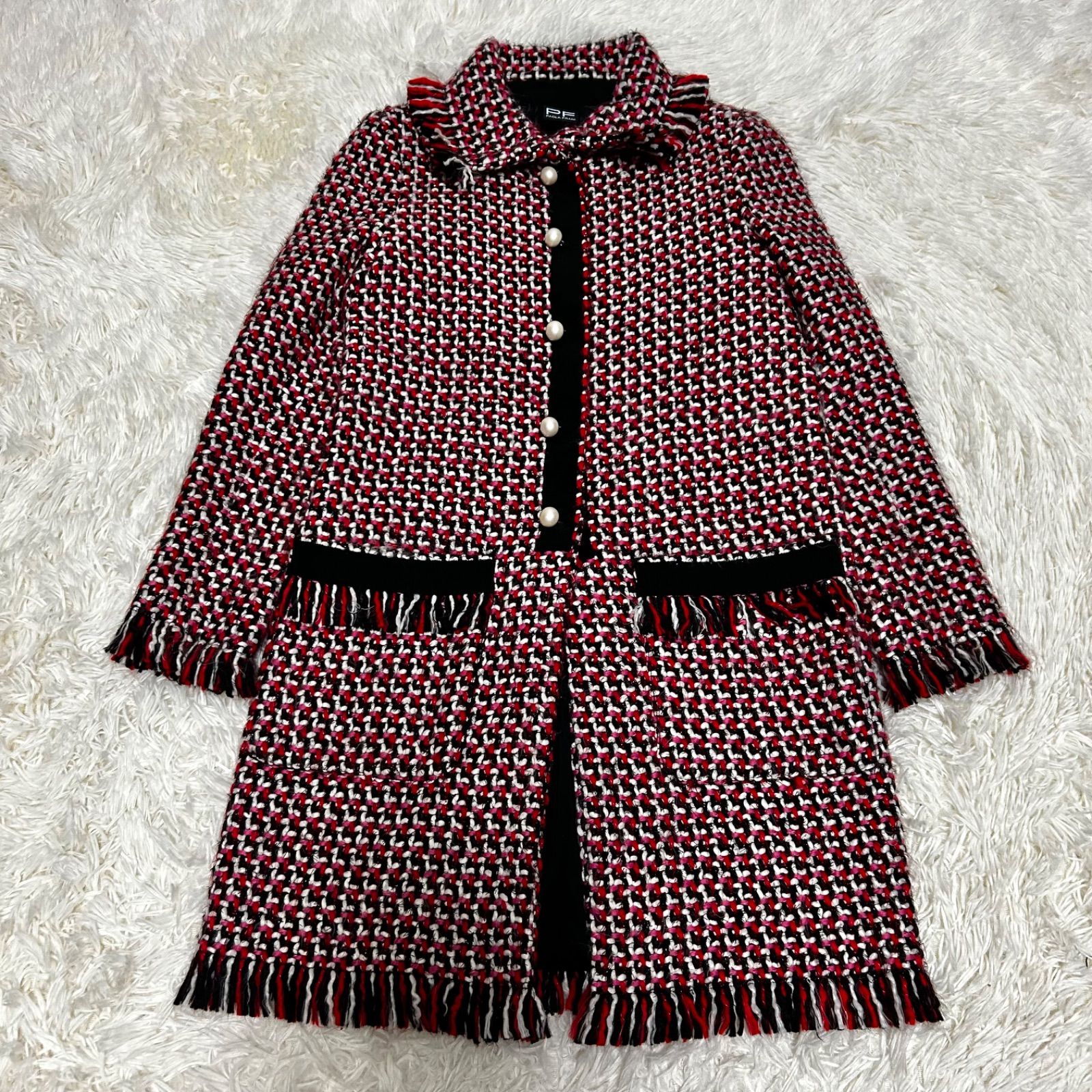 美品 パオラフラーニ paola frani ツイード フェイクパールボタン 