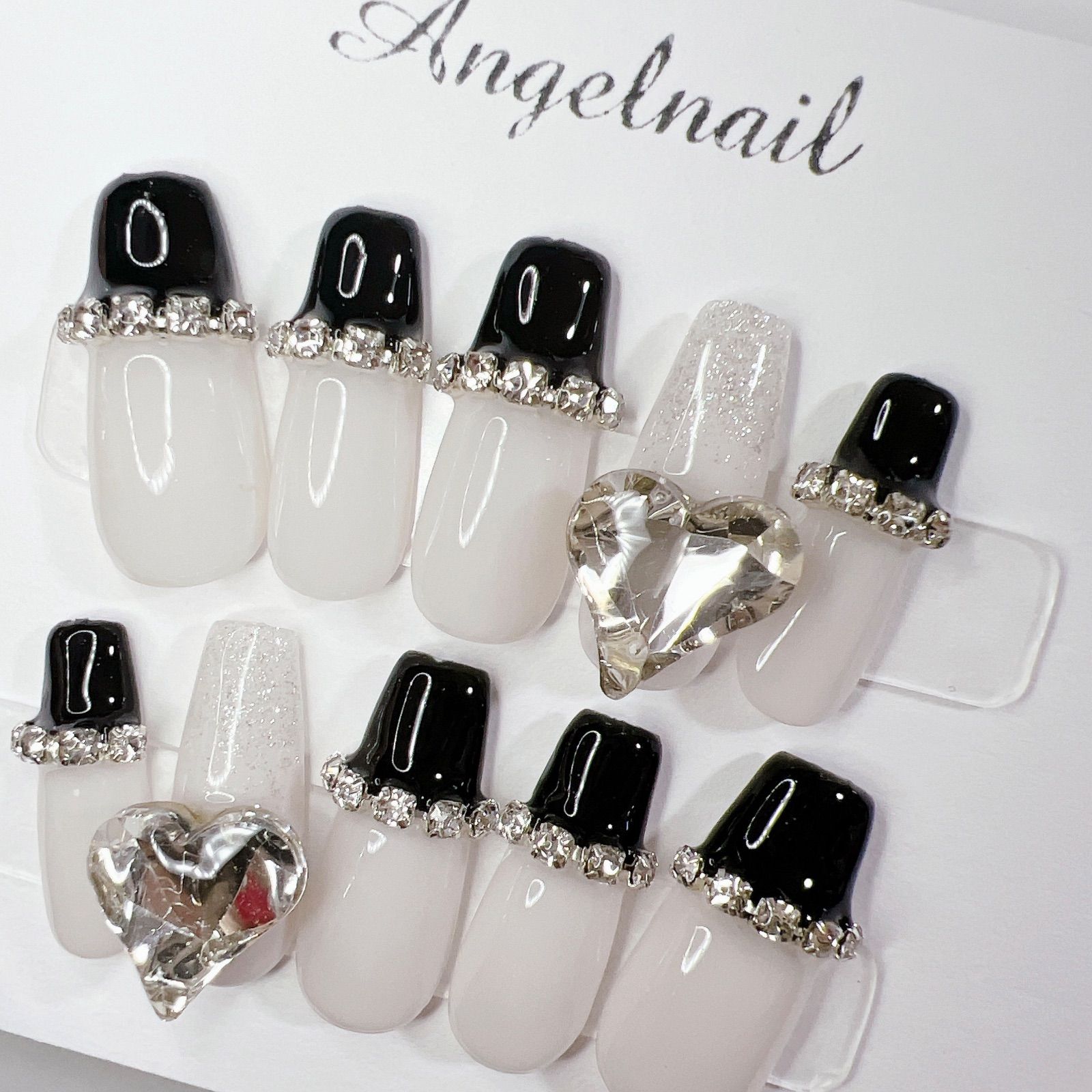 ネイルチップオーダーツイードシンプル白フレンチハンドメイド量産型