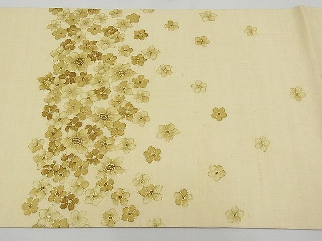 平和屋本店□極上 本場結城紬 重要無形文化財 太鼓柄袋帯 作家物 舞花