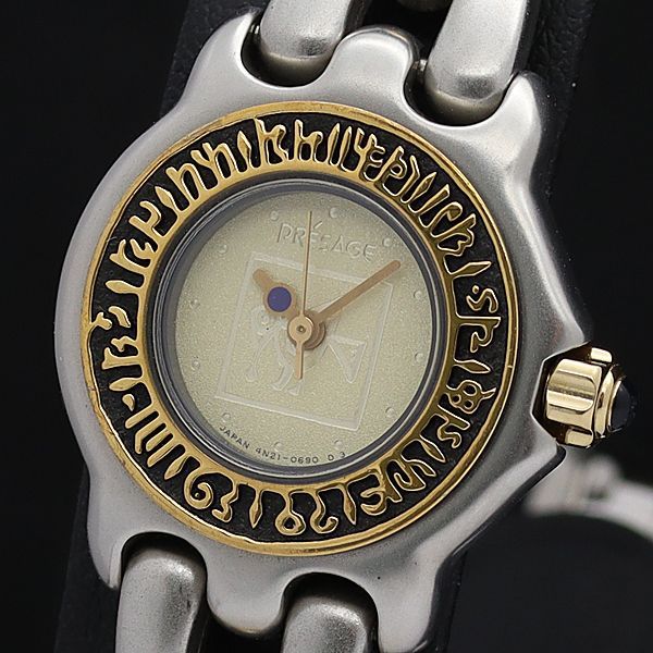 稼働 良品 セイコー QZ 4N21-290 プレサージュ シャンパン文字盤