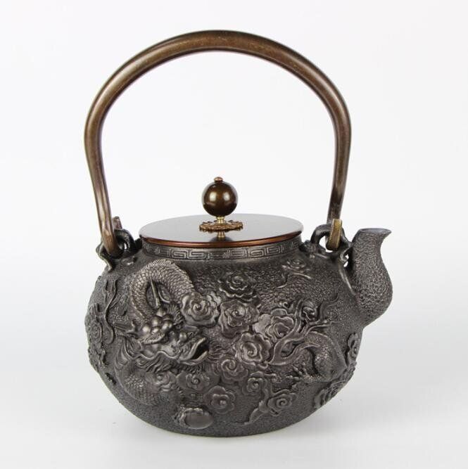 龍紋鉄瓶 手彫り鉄壺 鉄やかん 鉄分補給 鉄器 未塗装鉄器◆ 茶道具
