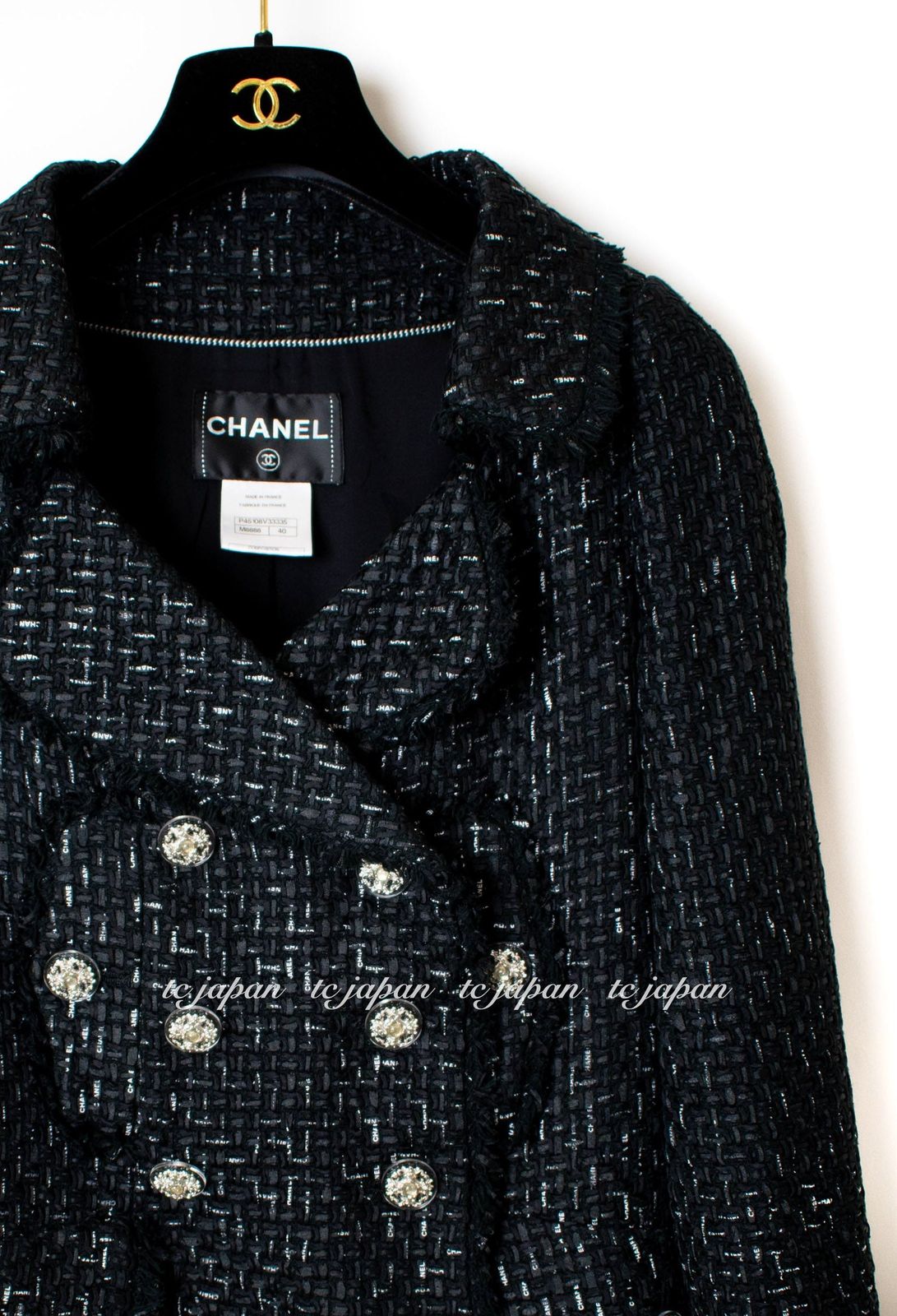 シャネル ジャケット CHANEL 131万 ブラック ロゴ リボンテープ 憧れの