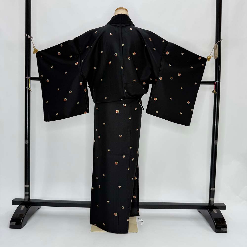 小紋 単衣 洗える着物 裄64.5cm 身丈160.7cm 花柄 お洒落着