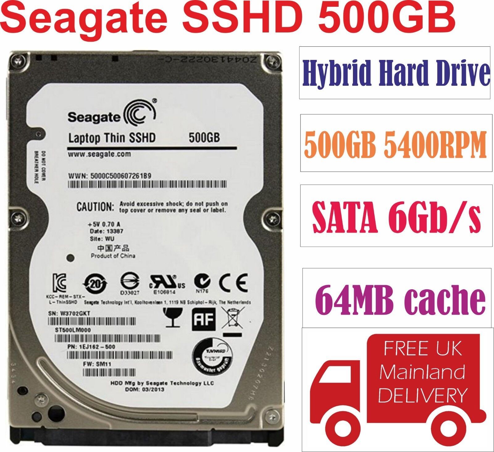 Seagate SSHD 500GB 5400RPM SATA 6Gb/s 64MB キャッシュ 2.5 インチ ハイブリッド ハード ドライブ ST500L