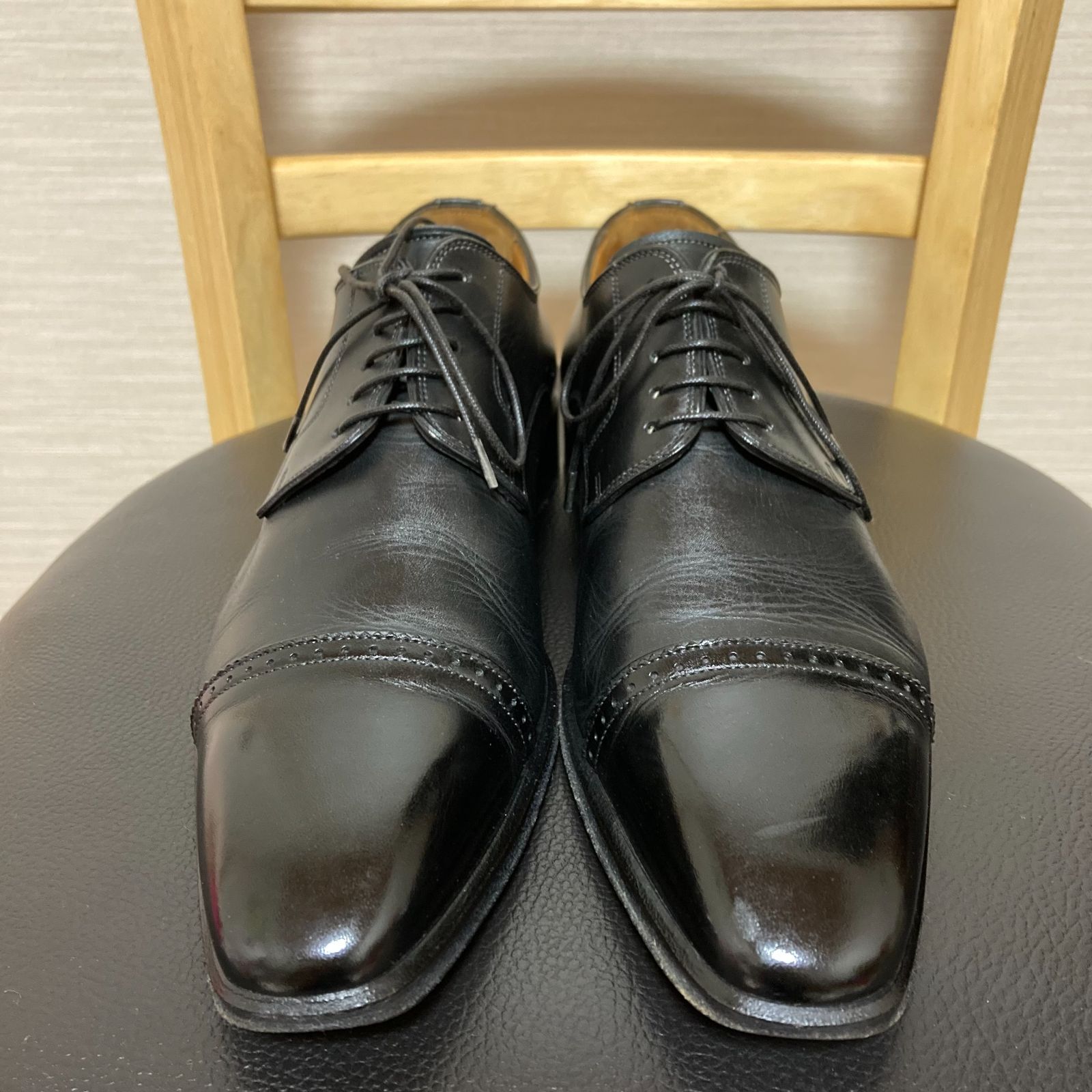 サントーニ Santoni 靴 24cm 黒 ビジネスシューズ 外羽根式 本革 レザー 男性用 メンズ イタリア製 5 F