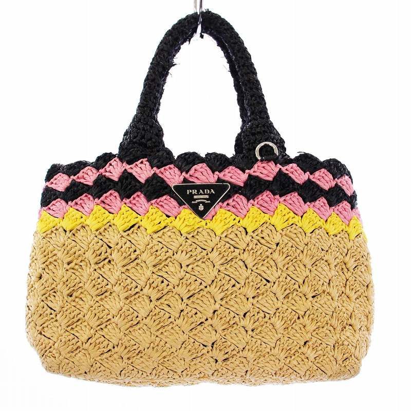 プラダ PRADA カナパ ラフィア かごバッグ トートバッグ