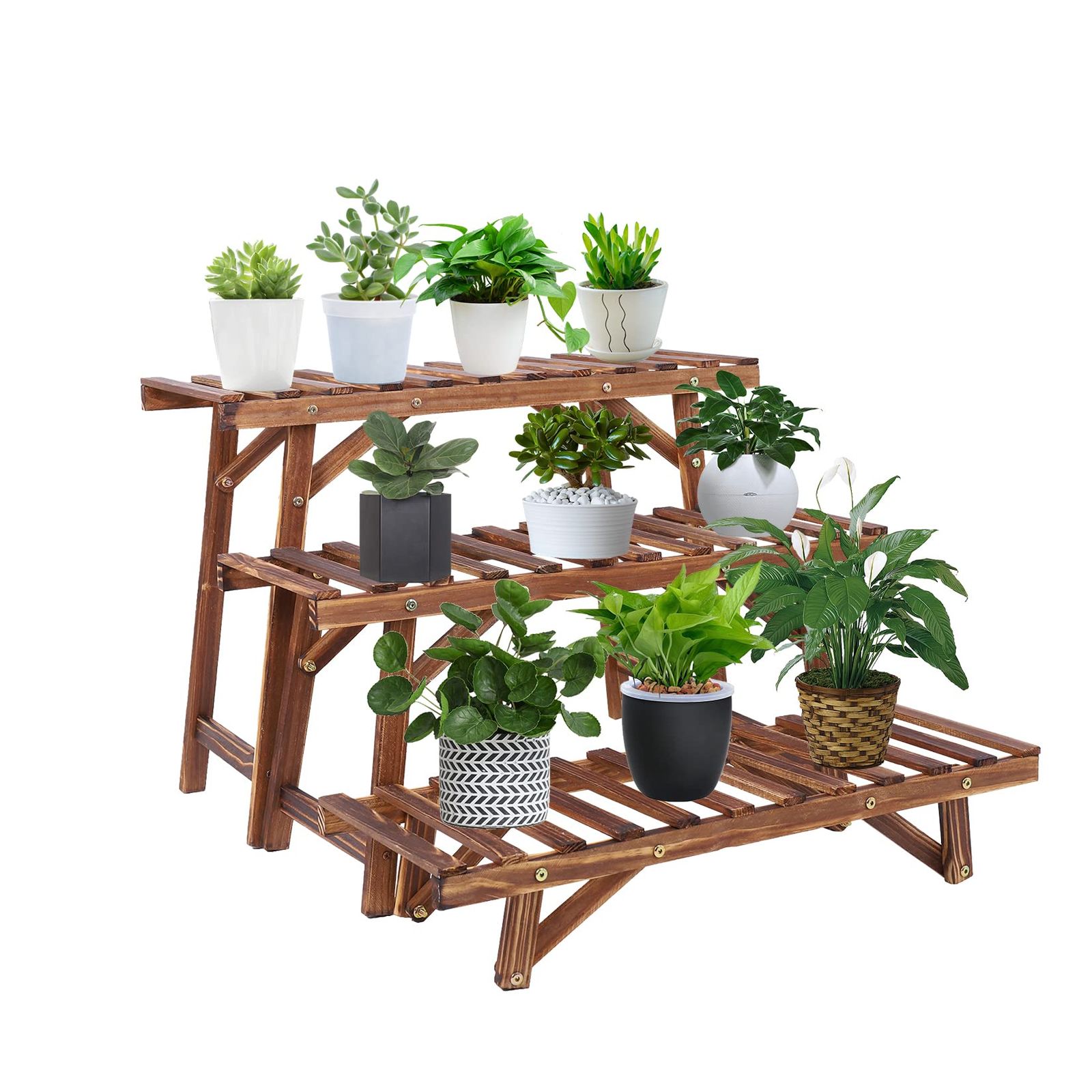 植物棚 木製 プランタースタンド 大型 階段 3段 花台 スツール 長方形 横長