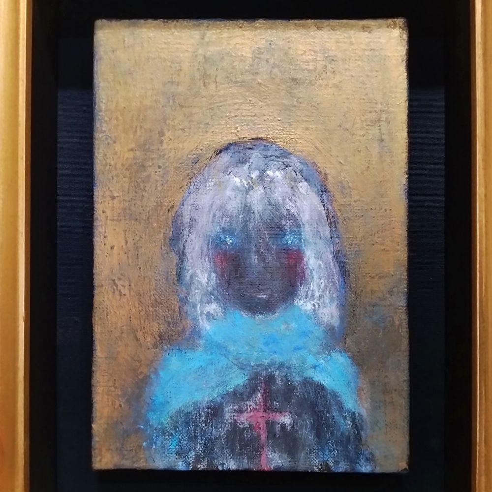 内野隆文　北の教会　絵画　サムホール　現代アート　人物画　肖像　額縁　真作 内野隆文 北の教会 絵画 サムホール 現代アート 人物画 肖像 額縁 真作