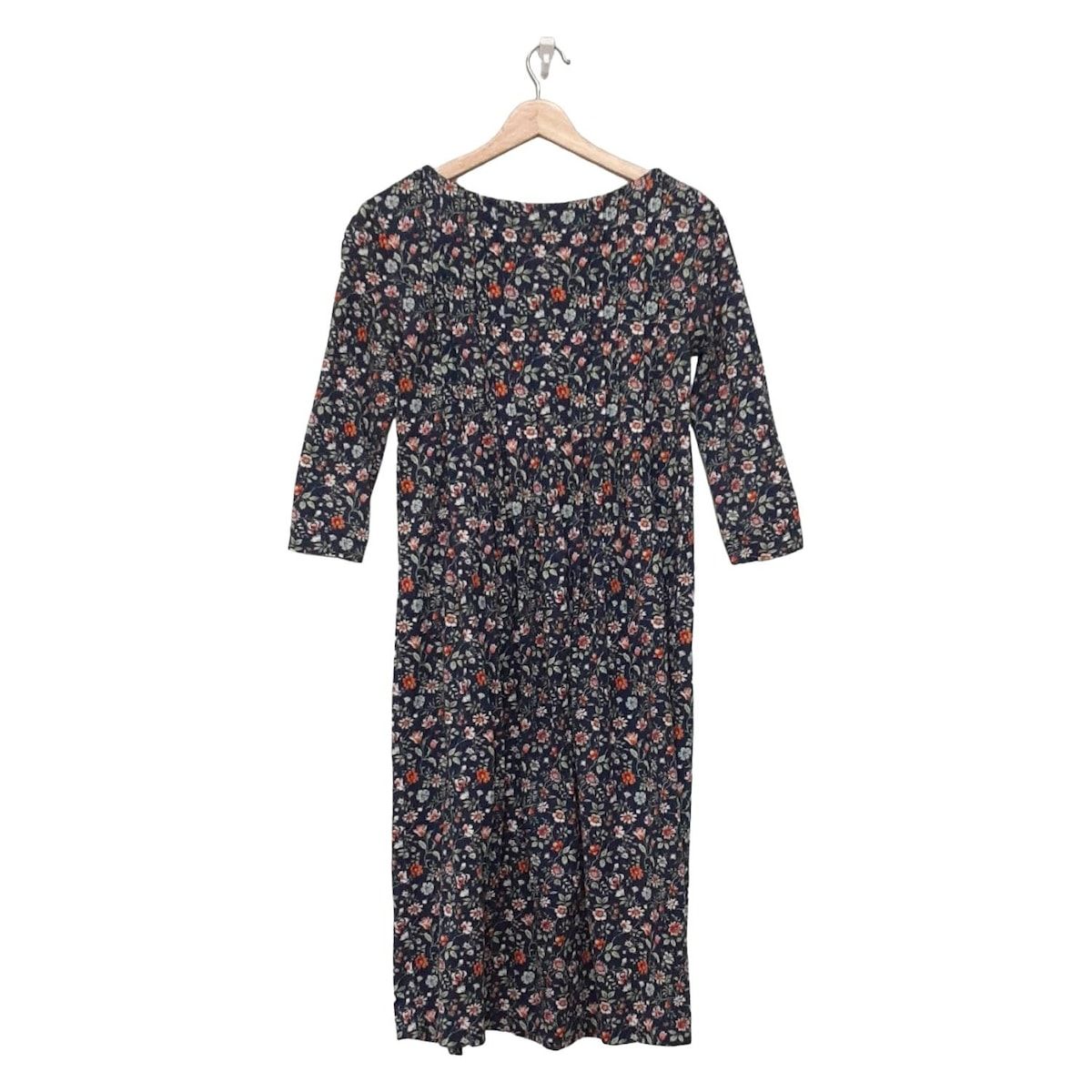 49av.Junko Shimada 49アベニュージュンコシマダ ワンピース サイズ38 M レディース - ネイビー×オレンジ×マルチ 長袖 ひざ丈 花柄