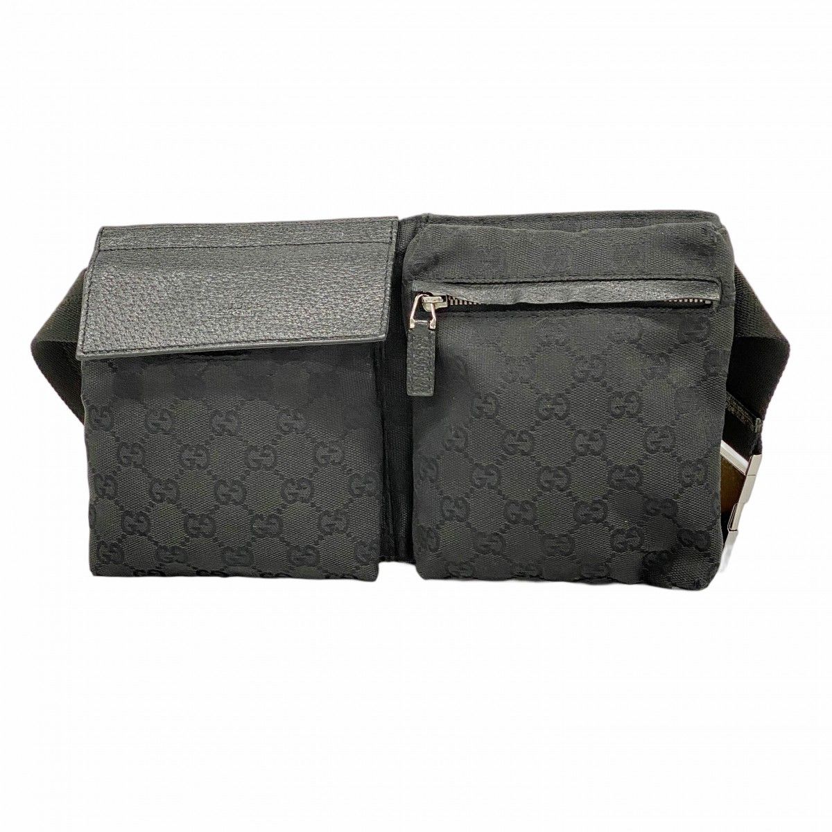5mb2201-h グッチ ウエストバッグ GGキャンバス 28566 キャンバス ブラック シルバー金具 レディース