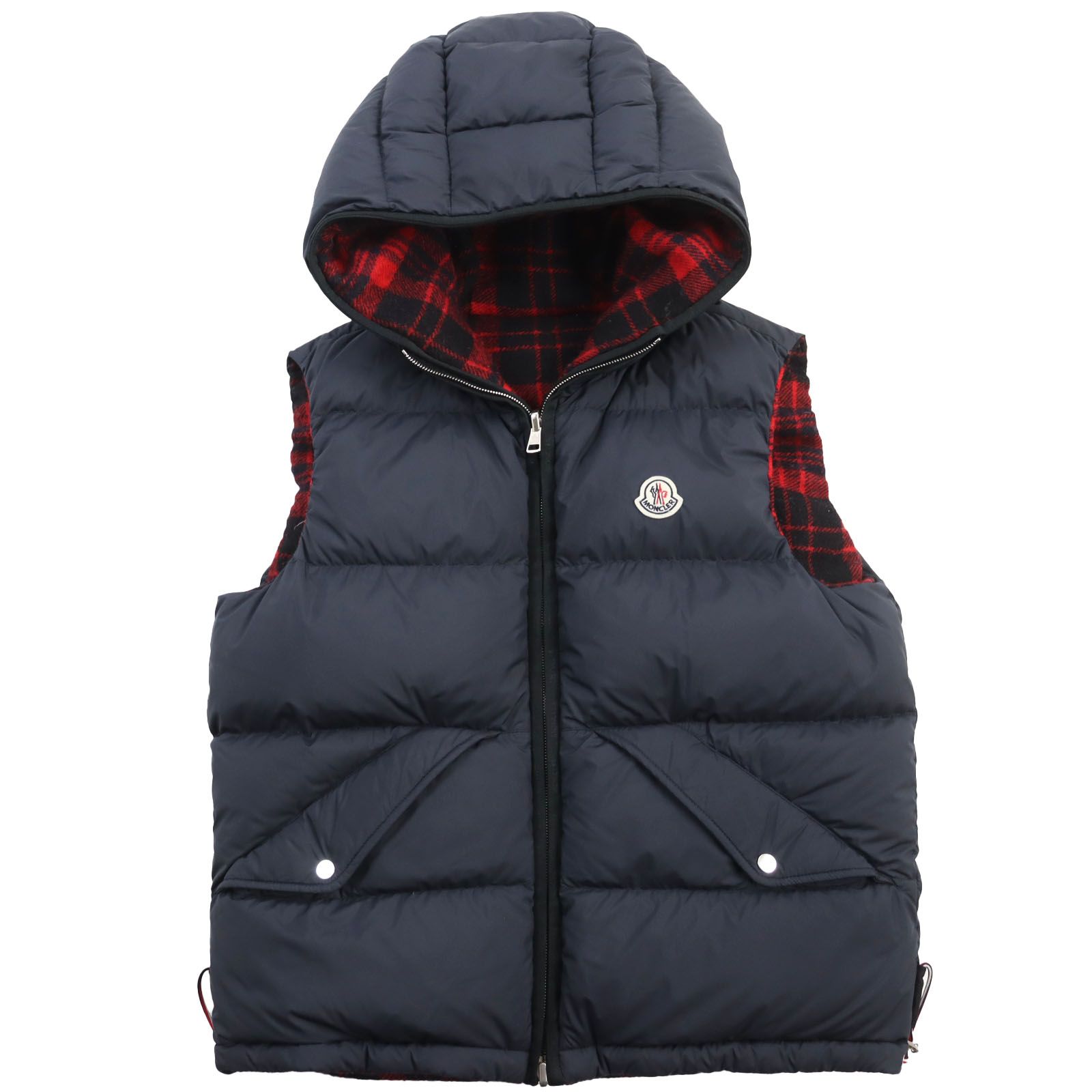 美品○MONCLER モンクレール THOULE リバーシブル ロゴワッペン付き フーデッド ダウンベスト ネイビー レッド 2