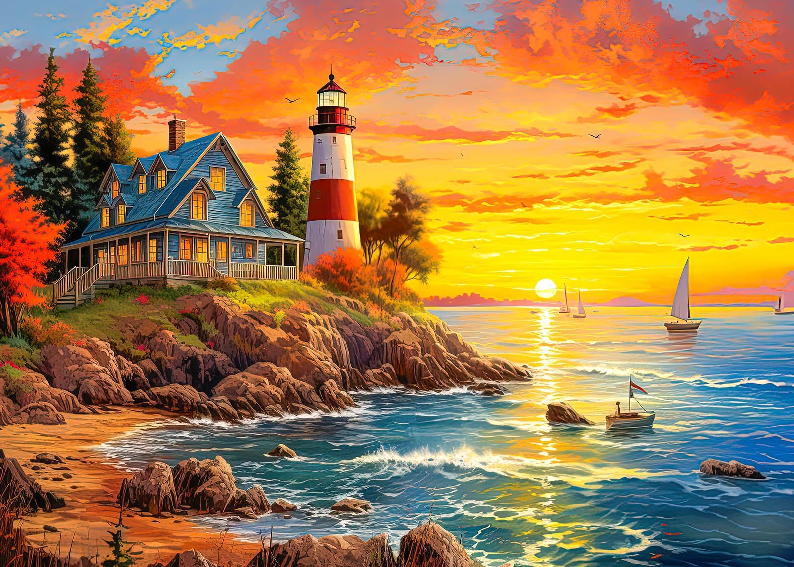 【特価商品】ジグソーパズル 灯塔 パズル 1000ピース 1000ピース 風景 絵画 自然 CHengQiSM 景色 おしゃれ インテリア プレゼント（70ｘ50cm）