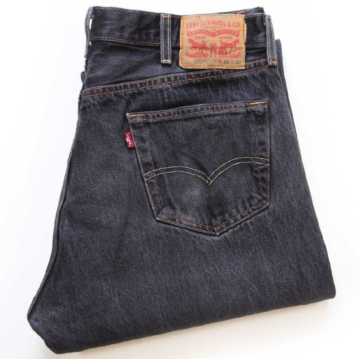 00s 501 levi's 先染め　ブラックデニム　リーバイス　フェード Levi'sリーバイス 501 先染め ブラック デニムパンツ W38