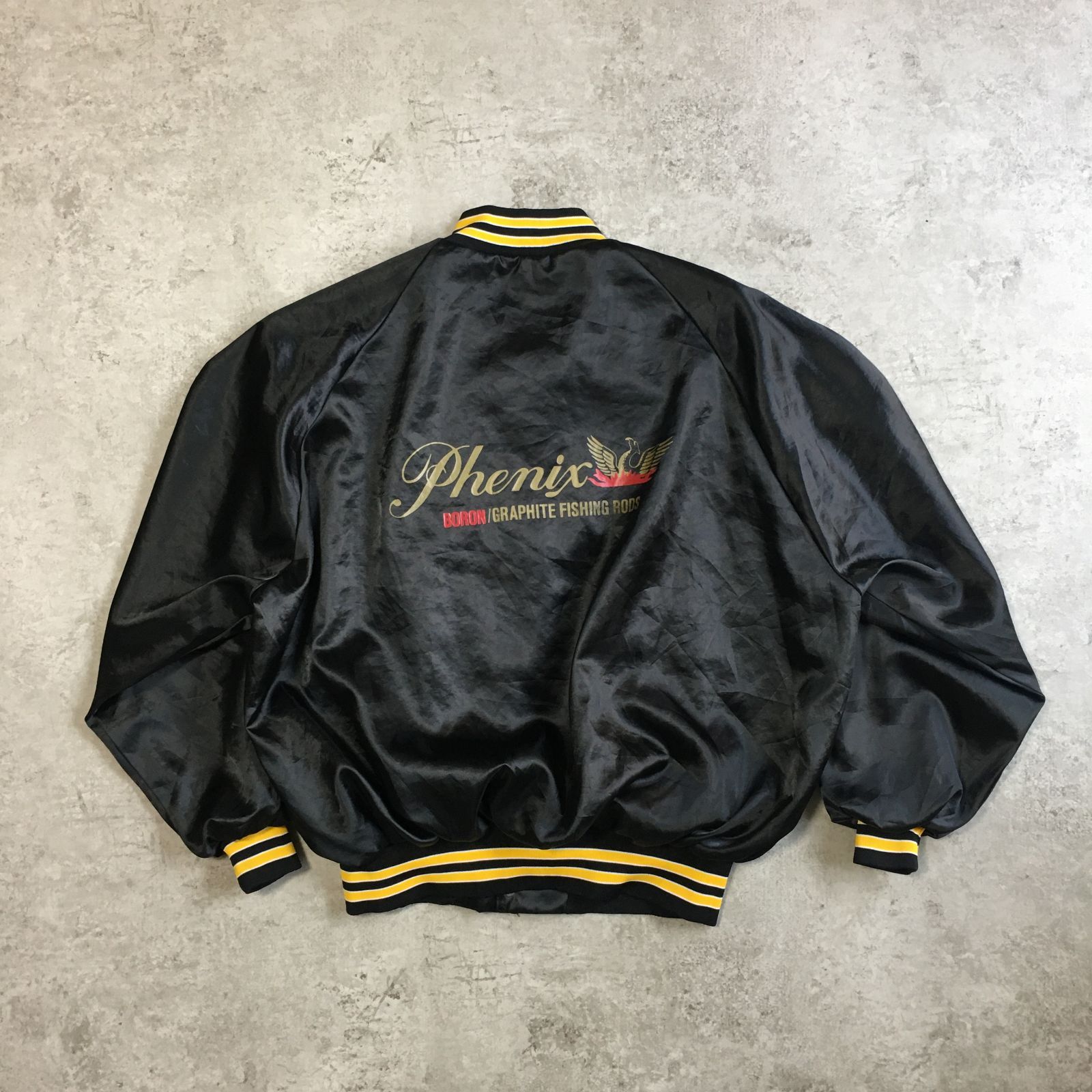 80s USA製 Phenix ” BORON RODS ” Nylon Stadium Jacket フェニックス ボロン ロッド フィッシング  バックプリント ワッペン ナイロンスタジャン サテン ベースボールジャケット - メルカリ