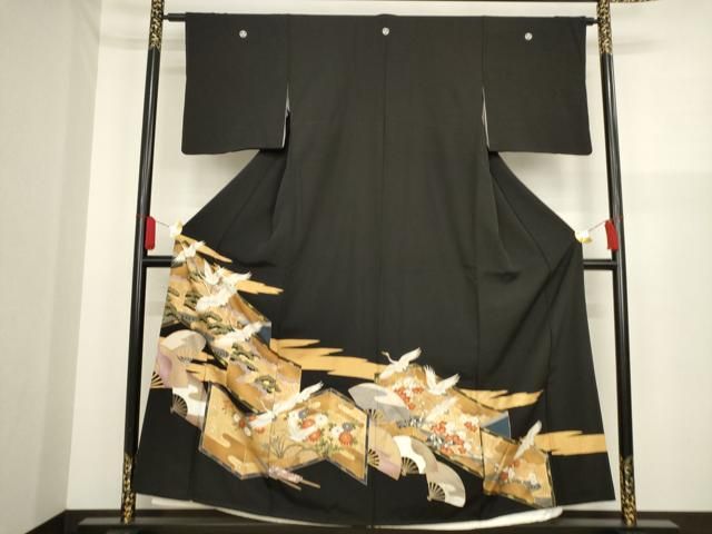 平和屋着物□豪華黒留袖 飛鶴花文 金彩 正絹 逸品 AAAX8463ma