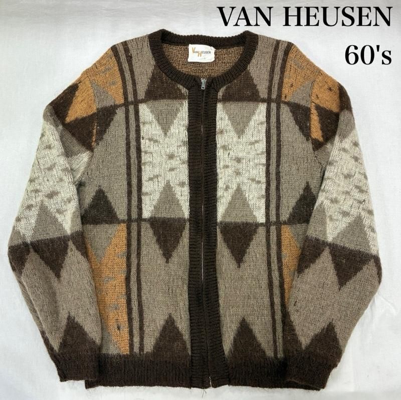 50s ウール　カーディガン　ノーカラー　ジャケット　ヴィンテージ VINTAGE ヴィンテージ カーディガン 長袖 VAN HEUSEN 60's ノー