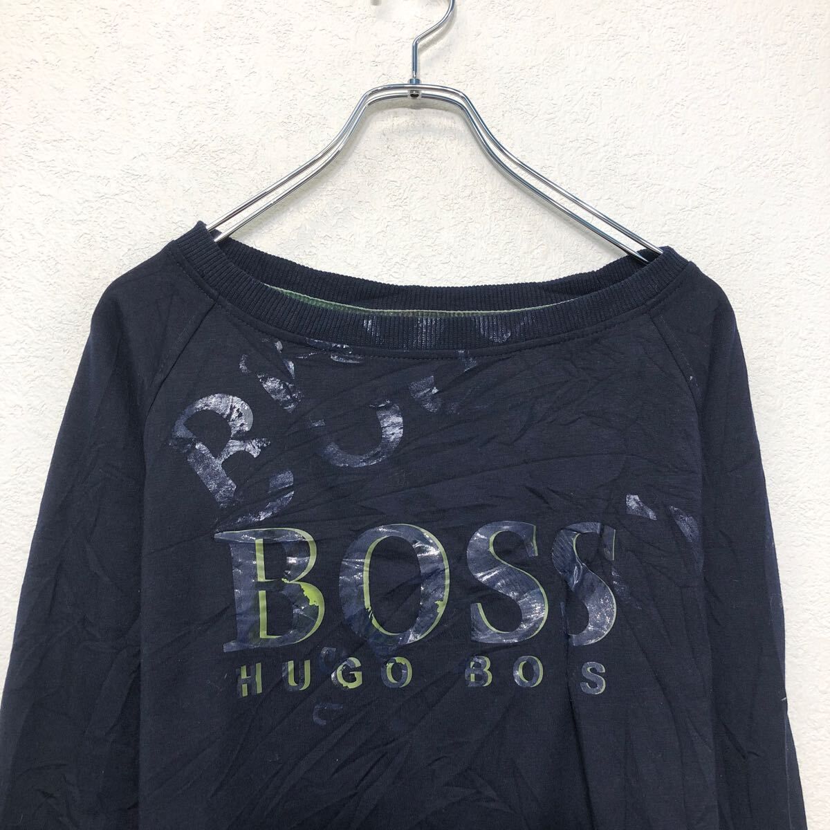 HUGO BOSS プリント スウェット パーカー ヒューゴボス M ネイビー ロゴ 古着卸 アメリカ仕入 a605-8207