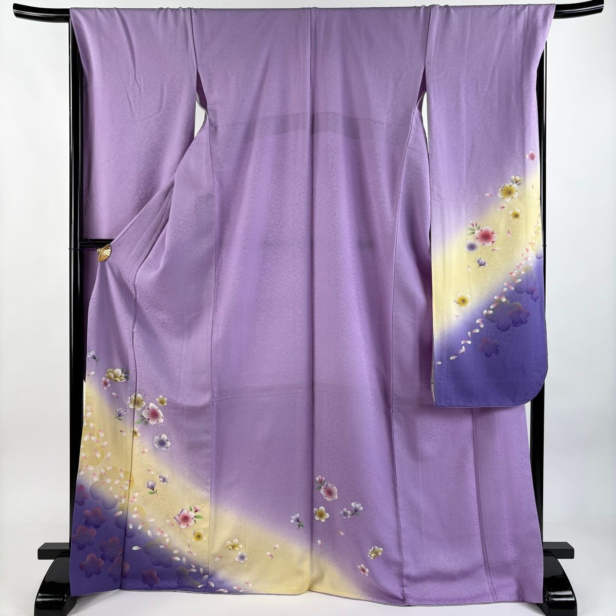 振袖 身丈169cm 裄丈67cm M 袷 桜 花びら 染め分け ぼかし 薄紫 正絹