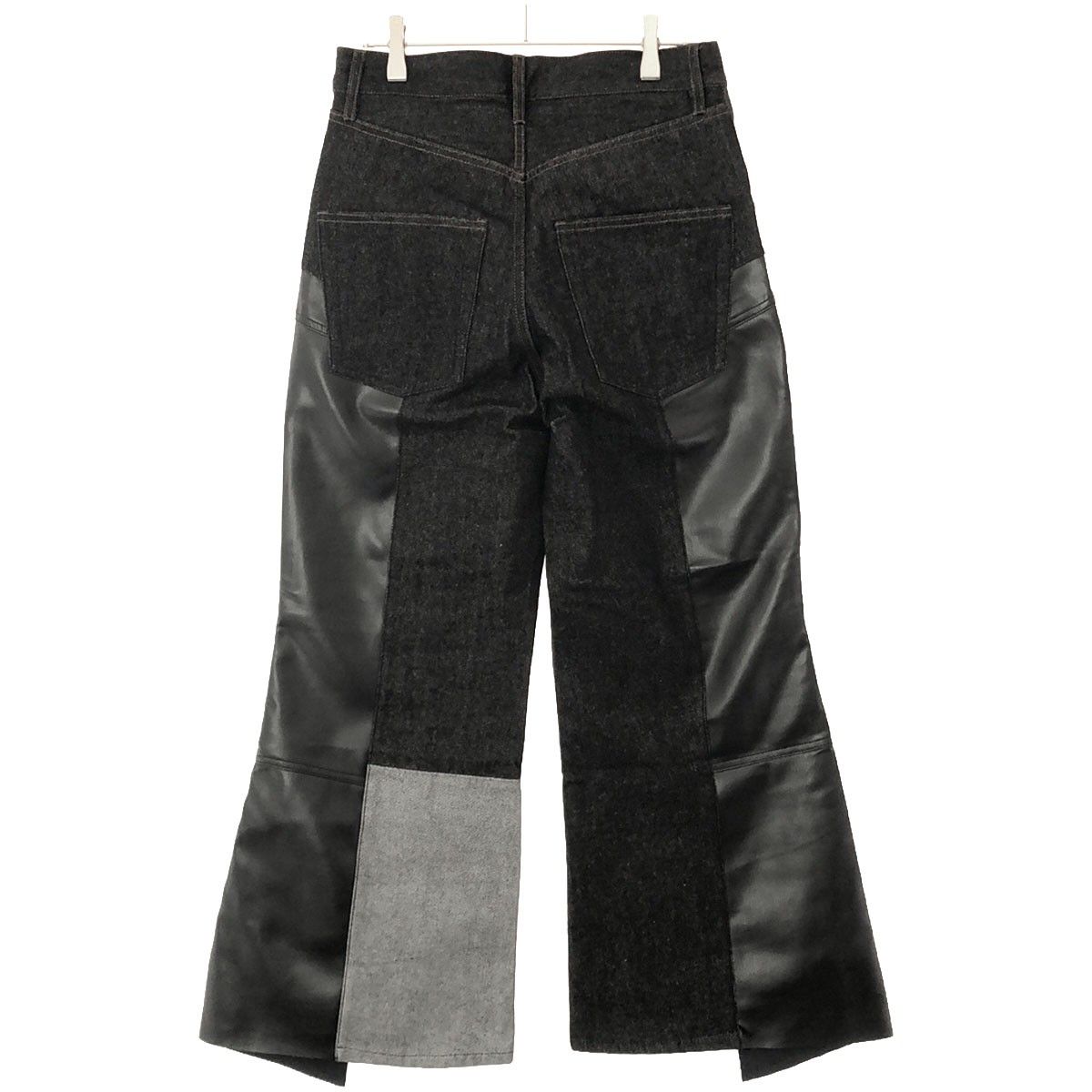 SHIKITARI シキタリ FAKE LEATHER PATCHWORK FLARE DENIM フェイクレザーパッチワークフレアデニムパンツ  SHIKITARI2022-07 ブラック S - メルカリ