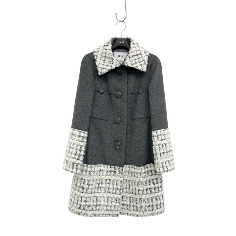 ルネ コート 36 Rene ルネ ツイード切替ウール コート グレー 36 6943930 - メルカリ