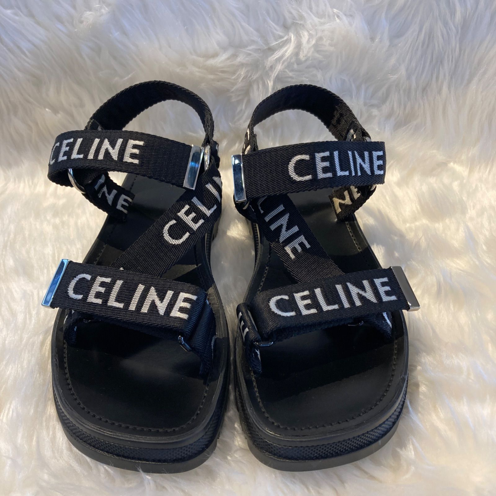 セリーヌ レオストラッピー ベロクロ 24cm相当 サンダル ブラック