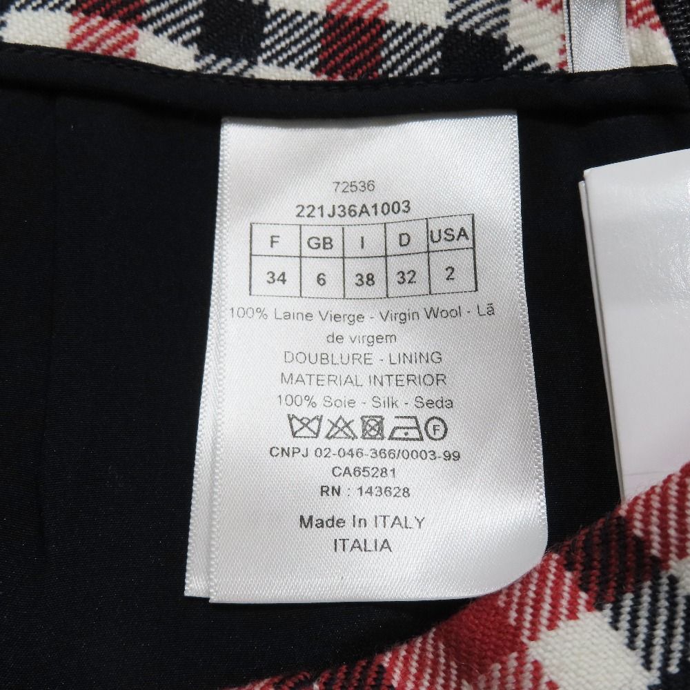 22SS Christian Dior クリスチャンディオール ウール チェック柄 台形スカート ショート ミニ 34 レッド ネイビー ホワイト レディース 古着 GULLKHAN_COM