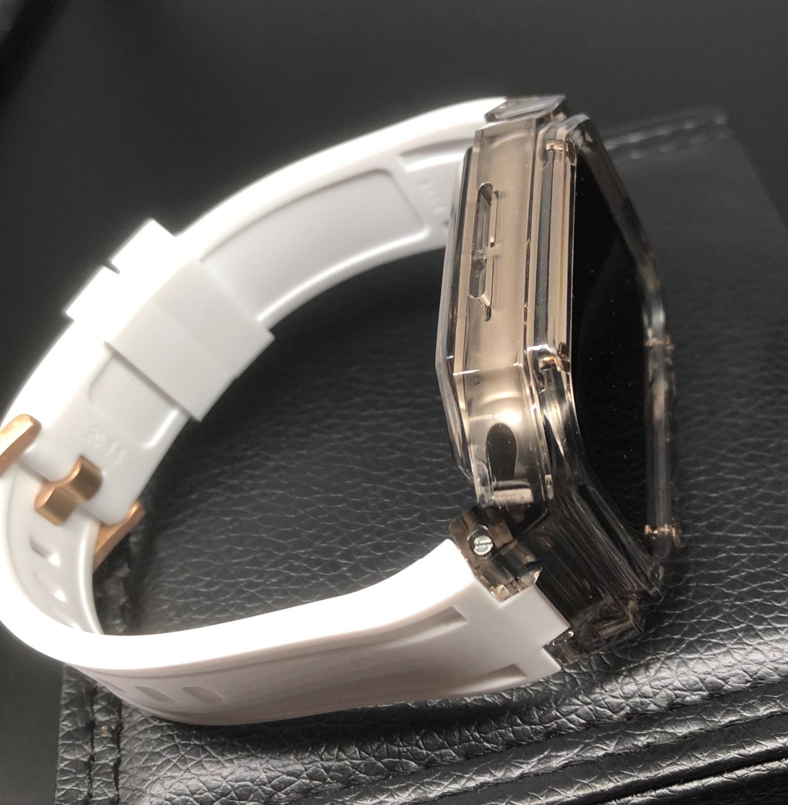 GimelZayin zc rg ブラッククリア　ホワイト★アップルウォッチ ラバーベルト カバー クリア ケース 40mm 41mm 44mm 45mm 46mm 49mm スポーツ メンズ レディース　4スクリュー Apple Watch バンド