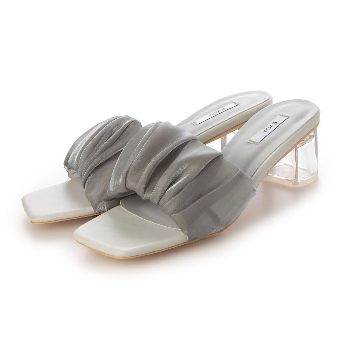 S_グレー イーボル サンダル シャーリングスクエアクリアヒールサンダル レディース IW5335 small