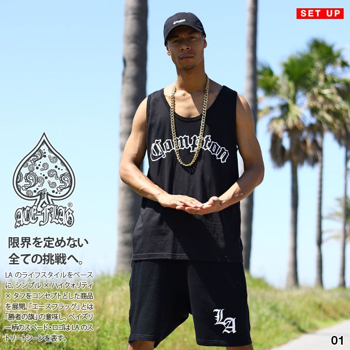 aaa　  タンクトップ　Tシャツ　セット ACE FLAG 上下セット ブランド ノースリーブ Tシャツ タンクトップ