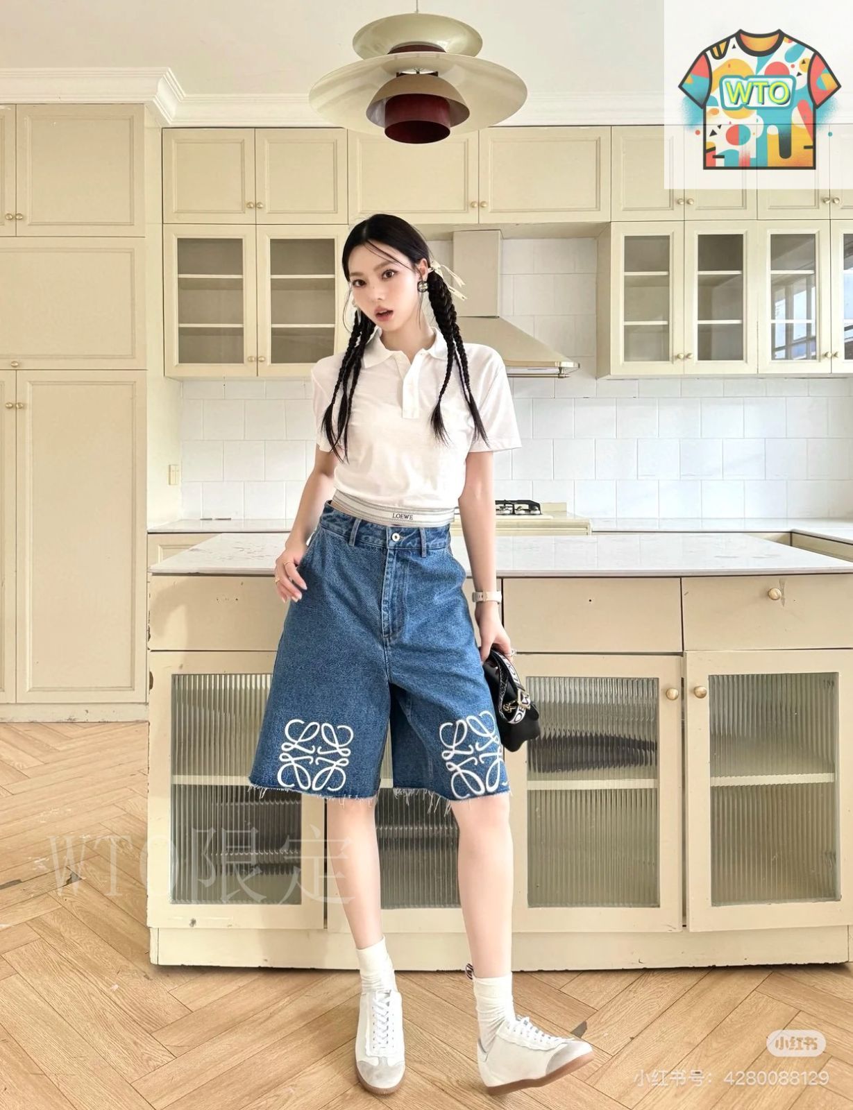 新作☆【LOEWE】デニムショートパンツ 今日特価】Loewe 2025 Summer New Contrast Embroidery Denim