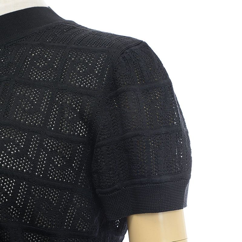エルメス 半袖 トップス 透かし編みニット カットソー シルク ブラック  